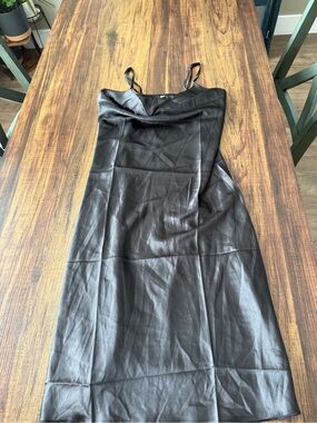 Satin Black Cowl-Neck Midi Slip Dress